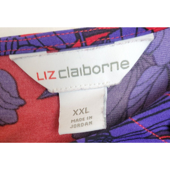 Liz Claiborne Purple Red Floral Print Long Sleeve Casual Top Women's Size XXL - Picture 3 of 9